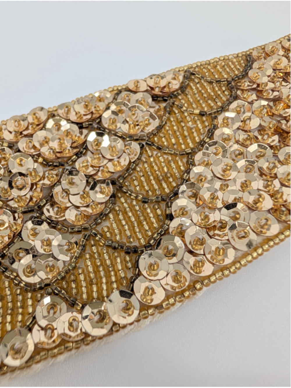 Vintage Gold Sequin Beaded Elastic Waist Belt Handmade China Hook Closure Glam - Picture 2 of 10